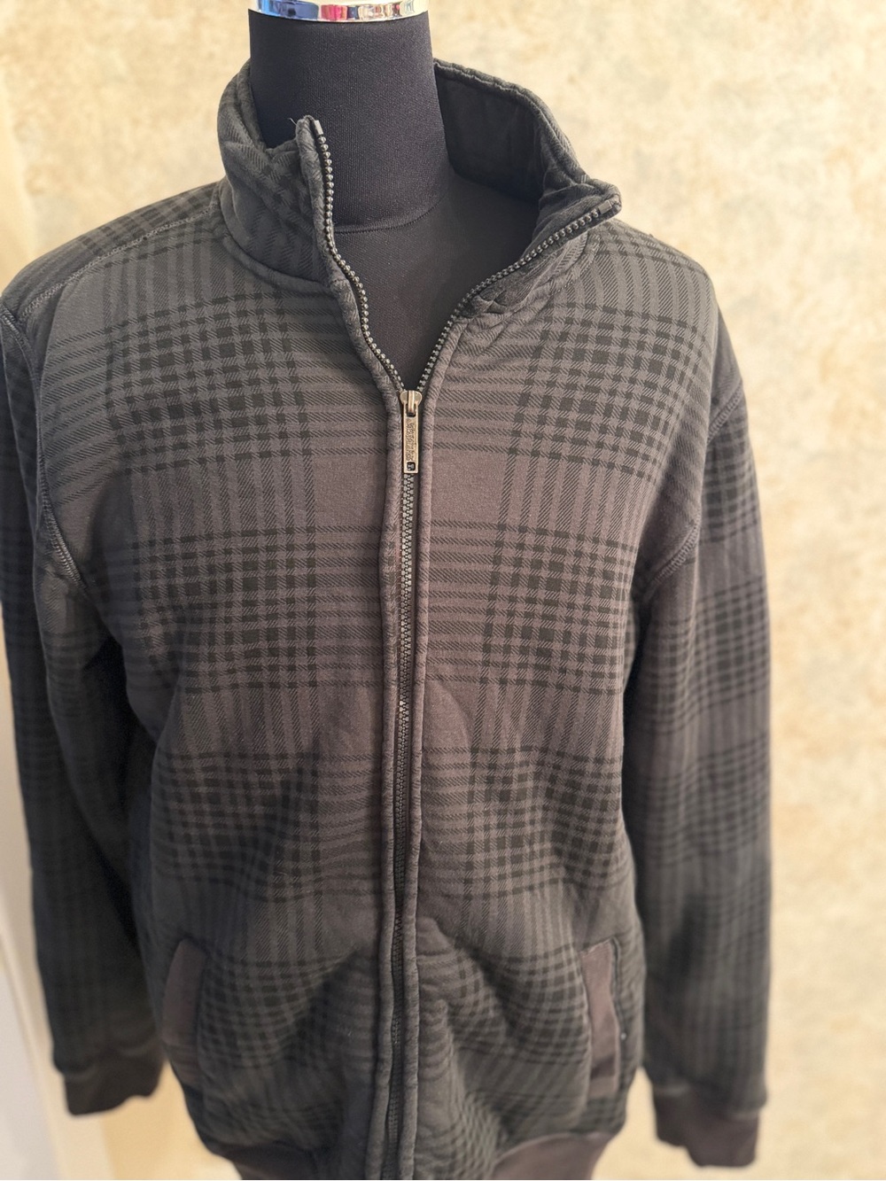 Men's Charcoal Plaid Full-Zip Jacket